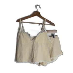 Skims Cotton Lace Cami Boxer Sleepwear Set Womens Medium Buttermilk Pajama pjs